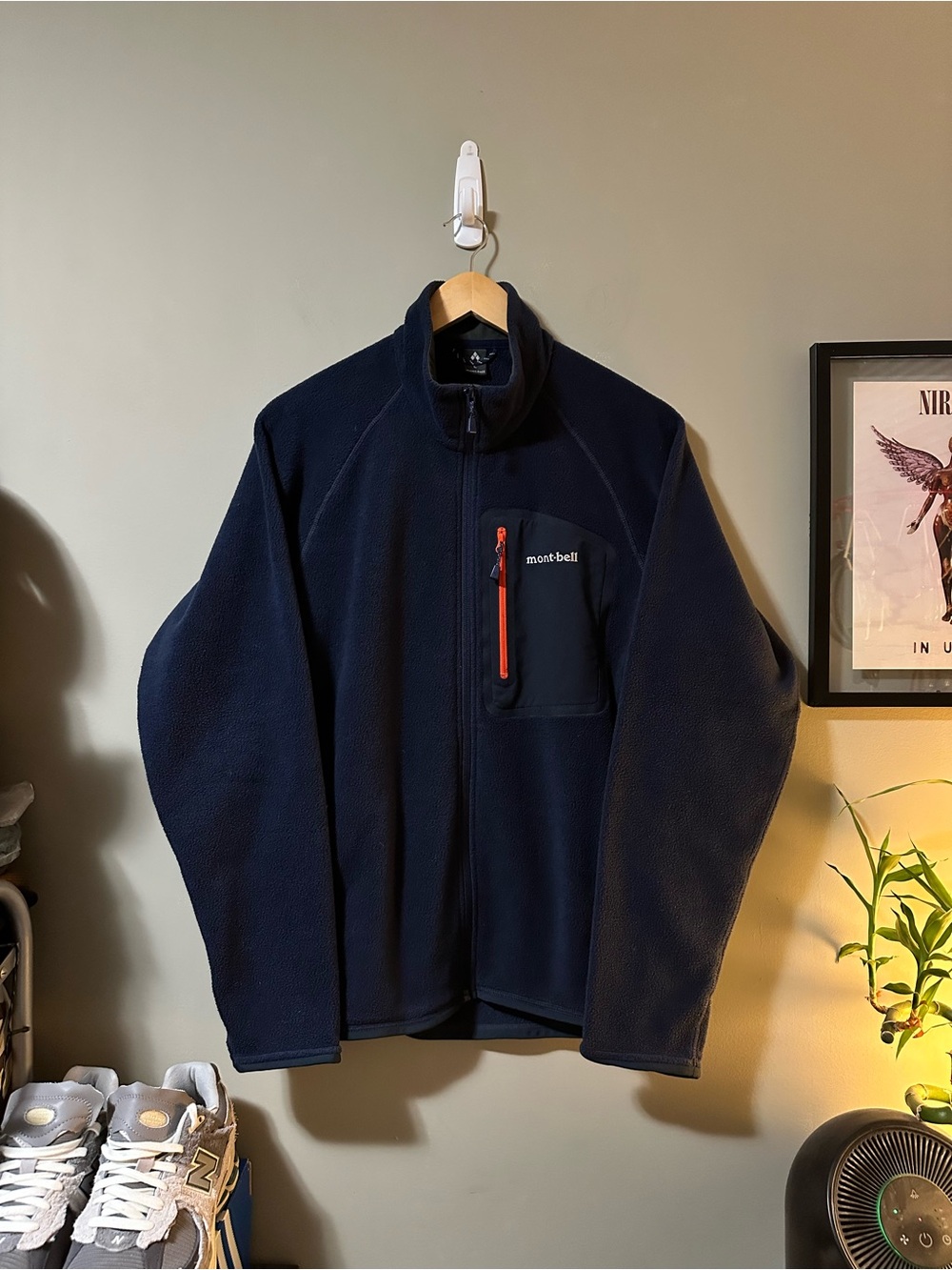 Montbell Men's Navy Lightweight Fleece Jacket with Zip Chest Pocket